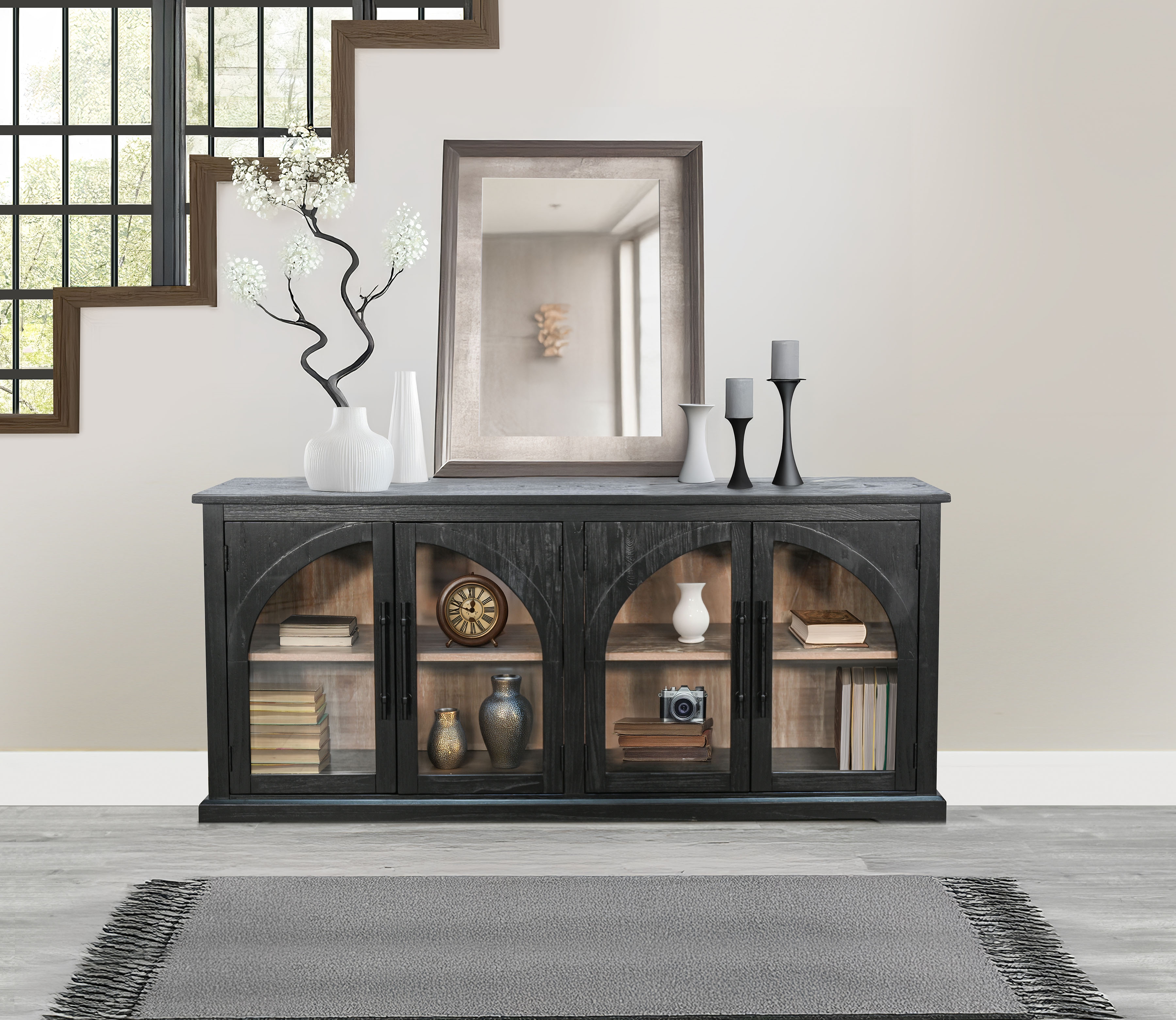 Elena Modern Black Wood Display Cabinet