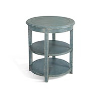 Farmhouse Round Side Table with Tiered Shelves