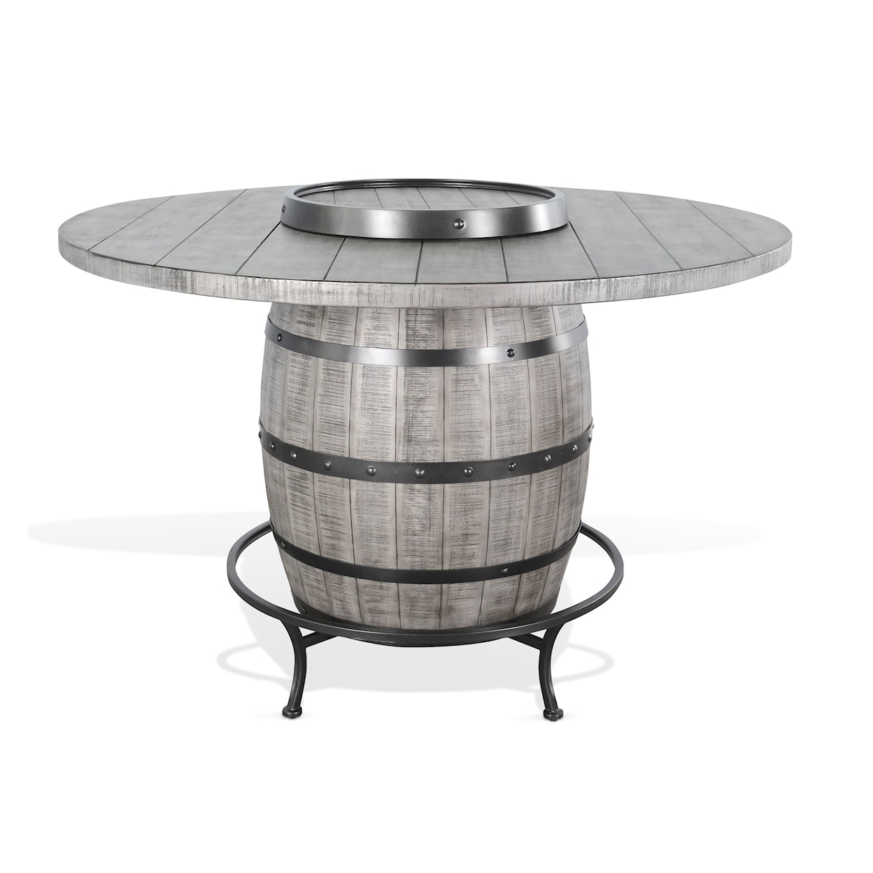 Sunny Designs Alpine Grey Round Pub Table with Wine Barrel Base