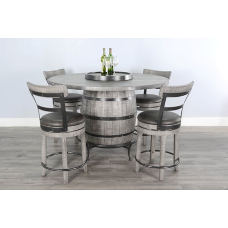 Round Pub Table with Wine Barrel Base