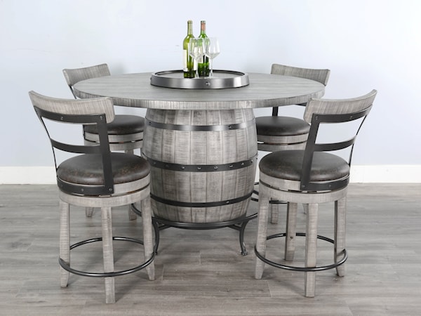 5-Piece Round Wine Barrel Base Table Set