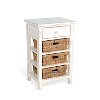 Farmhouse Storage Side Table with Three Baskets and Single Drawer