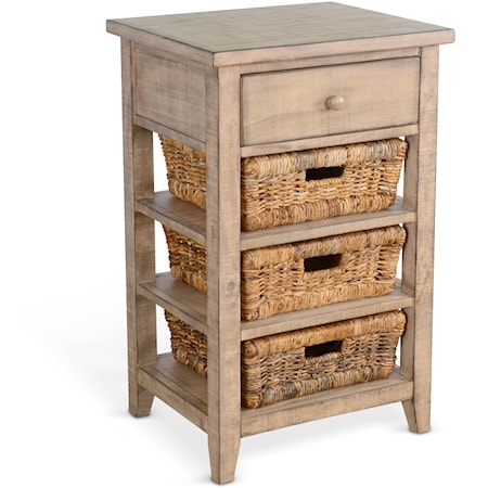 Farmhouse Storage Side Table with Three Baskets and Single Drawer