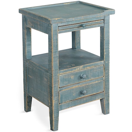 Farmhouse Side Table with Pullout Shelf and Drawers