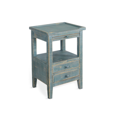 Farmhouse Side Table with Pullout Shelf and Drawers