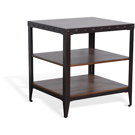 Industrial End Table with Nailhead Trim