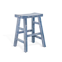 Ocean Blue 24"H Saddle Seat Stool, Wood Seat