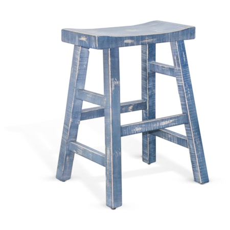 RUSTIC BLUE 24" SADDLE STOOL |