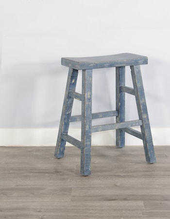 RUSTIC BLUE 24" SADDLE STOOL |