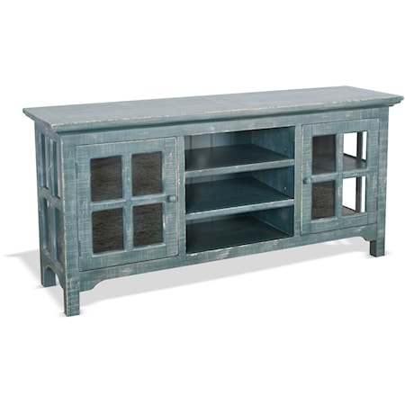 Farmhouse TV Console with Glass Pane Accents