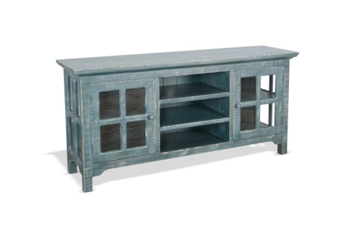 Farmhouse TV Console with Glass Pane Accents