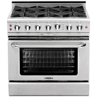 36" Gas Self Clean Range W/ Rorisserie In Oven, 6 Burners