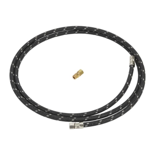 Refrigerator Water Line Installation Kit, Black, With (1) 7'L Industrial Braided Flexible Hose And (1) Brass Union