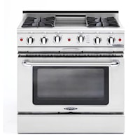 36" Gas Self Clean Range, Rotisserie, 4 Open Burners, 12" Thermo-Griddle