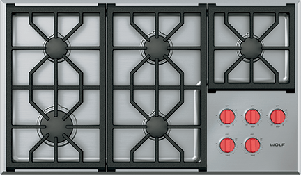 36" Professional Gas Cooktop - 5 Burners