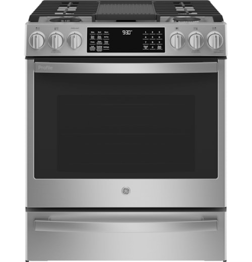 Ge Profile™ 30" Smart Dual Fuel Slide-In Front-Control Fingerprint Resistant Range