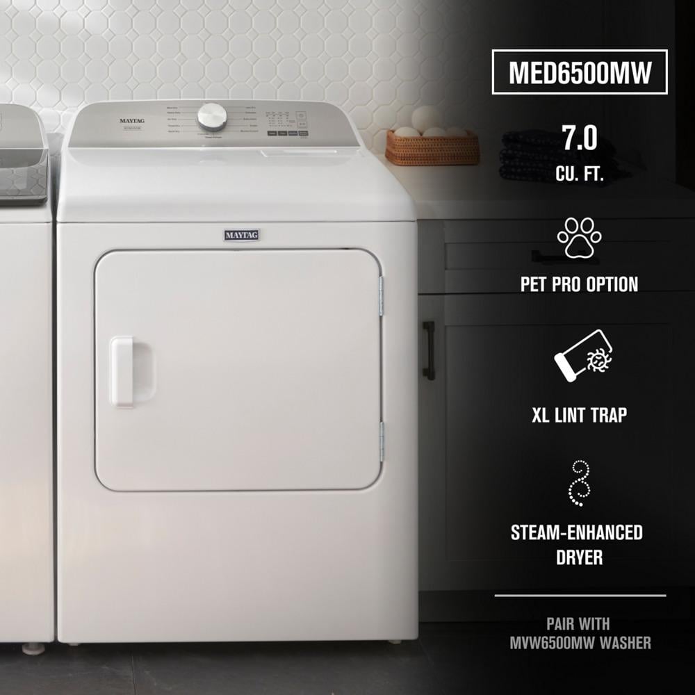Maytag MED6500MW Pet Pro Top Load Electric Dryer 7.0 Cu. Ft. Simon