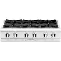 36" Gas Range Top With 4 Open Burners & 12" Briol Burner