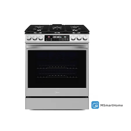 Midea Smart 30-in 5 Burners 6.1-cu ft Self-Cleaning Air Fry Convection Oven Slide-in Gas Range (Stainless Steel)