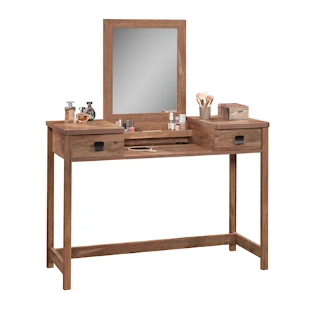 Farmhouse Two-Drawer Vanity Desk with Framed Mirror