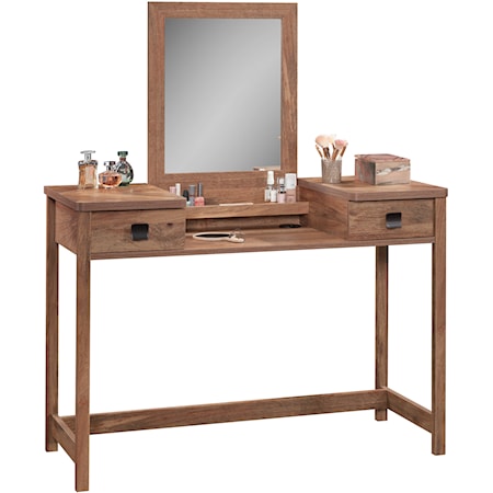 Farmhouse Two-Drawer Vanity Desk with Framed Mirror