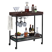 Industrial Rolling Bar Cart with Two Storage Shelves