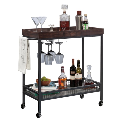 Industrial Rolling Bar Cart with Two Storage Shelves