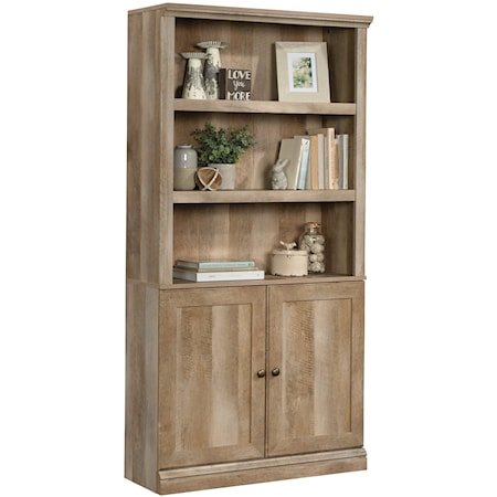 Transitional 5-Shelf Bookcase with 2-Doors