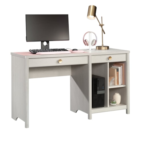 Casual Home Office Desk with Open Shelving