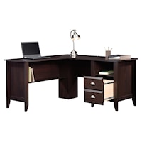 Transitional L-Shaped Desk with Open Shelf Storage