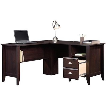 Transitional L-Shaped Desk with Open Shelf Storage
