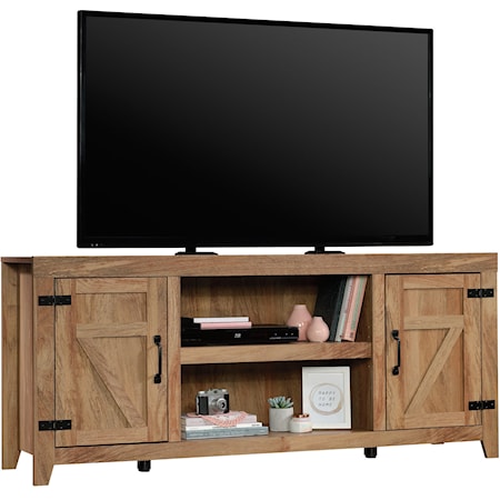 Farmhouse Two-Door Storage Credenza with Open Shelving