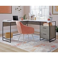 Contemporary L-Shaped Desk with File Drawer & Open Storage Shelf