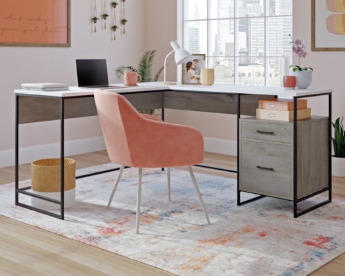 Contemporary L-Shaped Desk with File Drawer & Open Storage Shelf