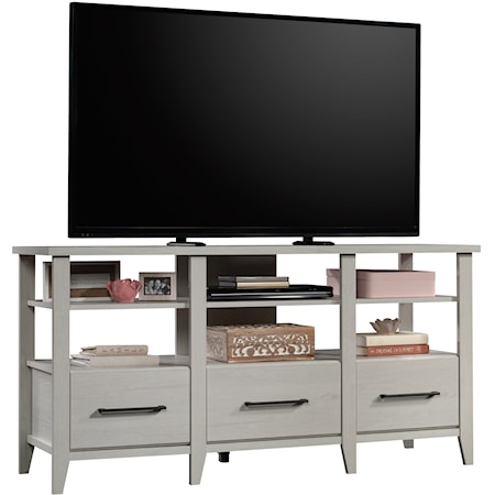 Contemporary Three-Drawer Credenza TV Stand with Open Shelf Storage