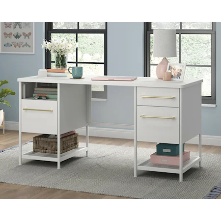 Contemporary 3-Drawer Executive Desk with Lower Display Shelves