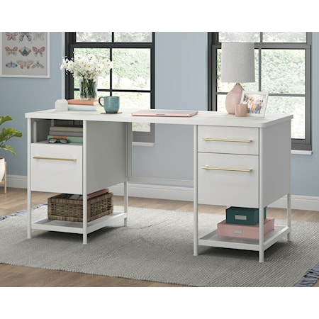 Contemporary 3-Drawer Executive Desk with Lower Display Shelves