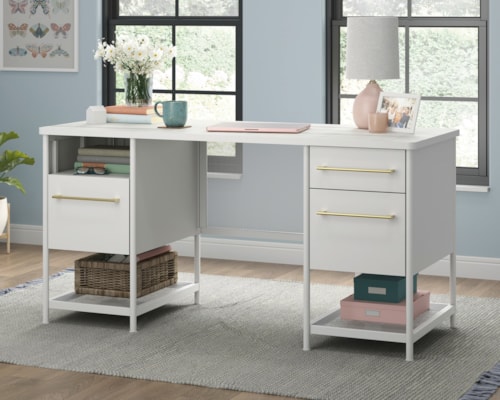 Contemporary 3-Drawer Executive Desk with Lower Display Shelves
