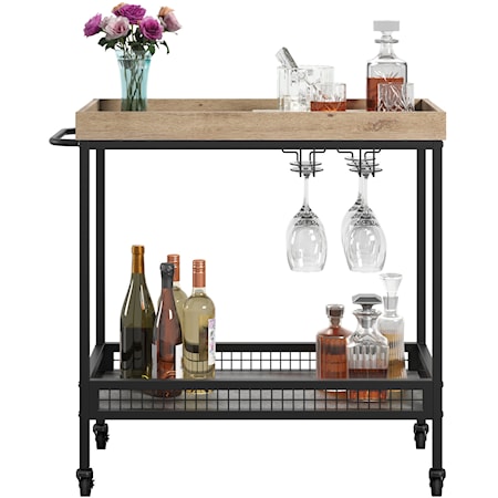 Industrial Rolling Bar Cart with Two Storage Shelves