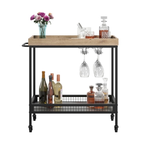 Industrial Rolling Bar Cart with Two Storage Shelves