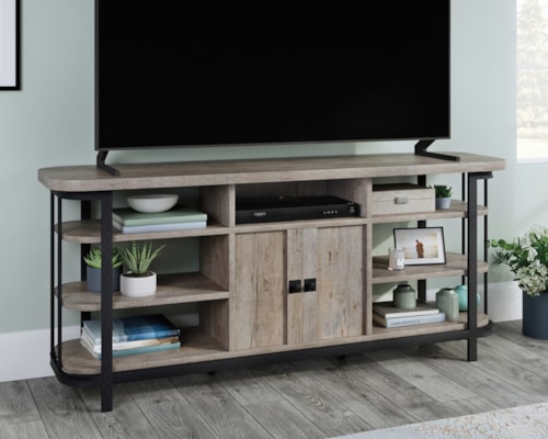 Rustic Entertainment Credenza with Open Shelf Storage