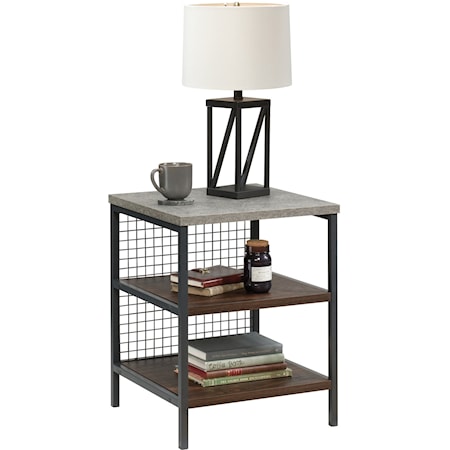 Industrial Side Table with Open Shelf Storage