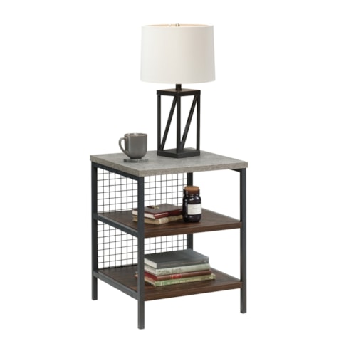 Industrial Side Table with Open Shelf Storage