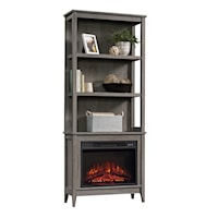 Transitional 3-Shelf Bookcase with Electric Fireplace