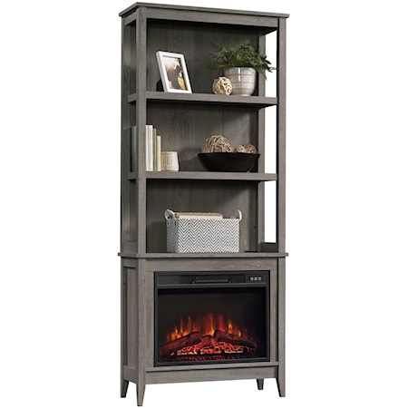 Transitional 3-Shelf Bookcase with Electric Fireplace