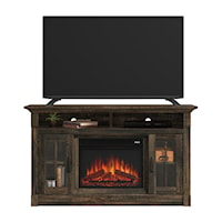 Rustic Fireplace TV Credenza with Open Shelf Storage