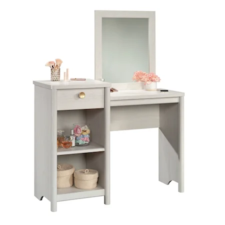 Casual Bedroom Vanity Desk with Open Shelving