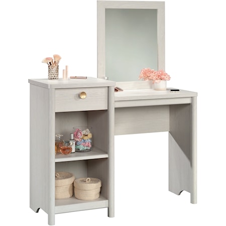 Casual Bedroom Vanity Desk with Open Shelving