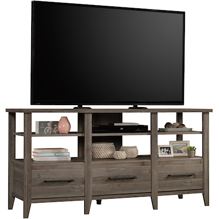 Contemporary Three-Drawer Credenza TV Stand with Open Shelf Storage
