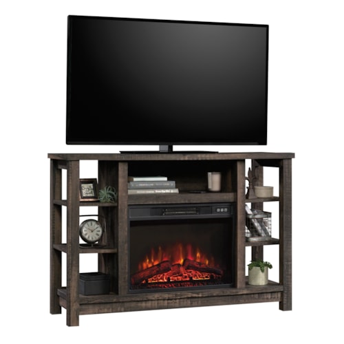 Rustic Fireplace TV Stand Credenza  with Open Shelf Storage